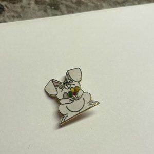 Signed Norcross Enamel Easter Bunny Rabbit Gold Tone / White